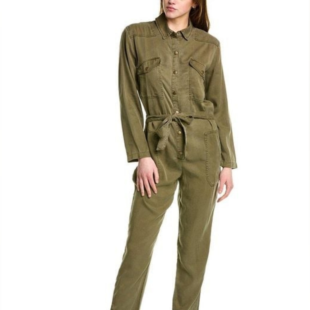 YOUNG FABULOUS & BROKE | Tencel Utility Jumpsuit Waist Tie, Green, Womens Size S
